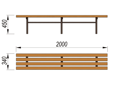 Двухметровая лавочка без спинки 2 м МАФ 1602 в Ульяновске